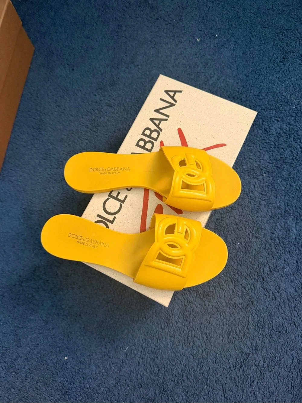 Dolce & Gabbana Bright Yellow Logo Slide Sandals